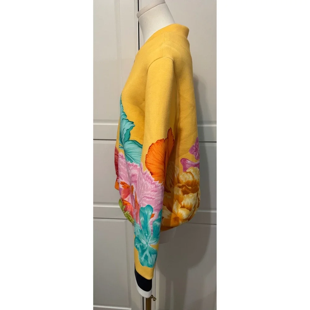THE KIT Sun Iris Women Yellow Floral Bomber Jacket Full Zip Cotton Spandex XL